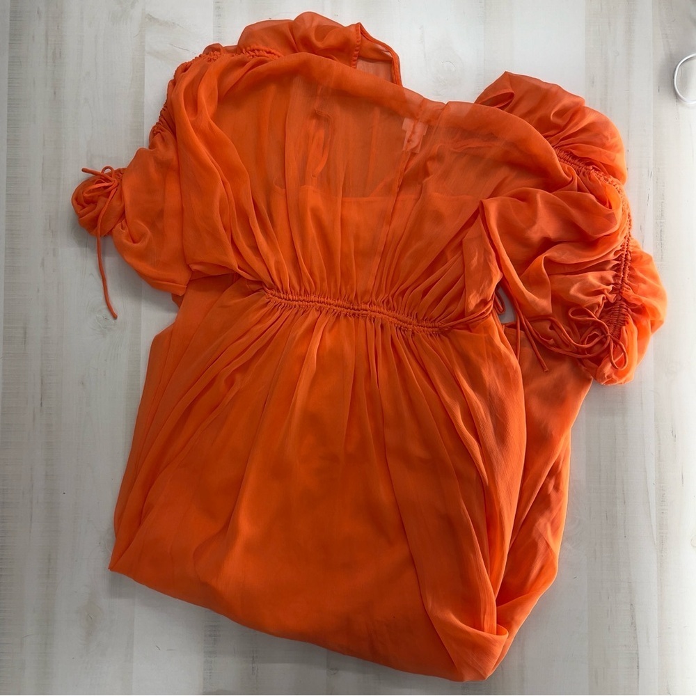 DESIGUAL Orange flowy maxi dress beautiful event travel vacation M - Picture 7 of 9